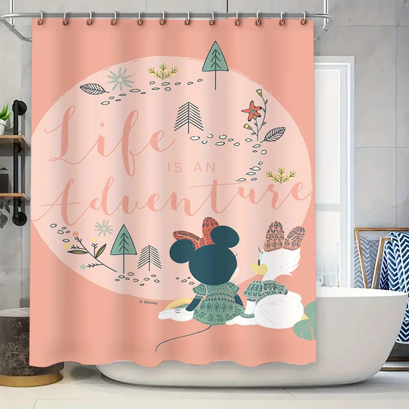

Занавеска для душа Life Is an Adventure Коралловый розовый мультяшный принт с Минни Маус и друзьями Водостойкая ткань для ванной комнаты D