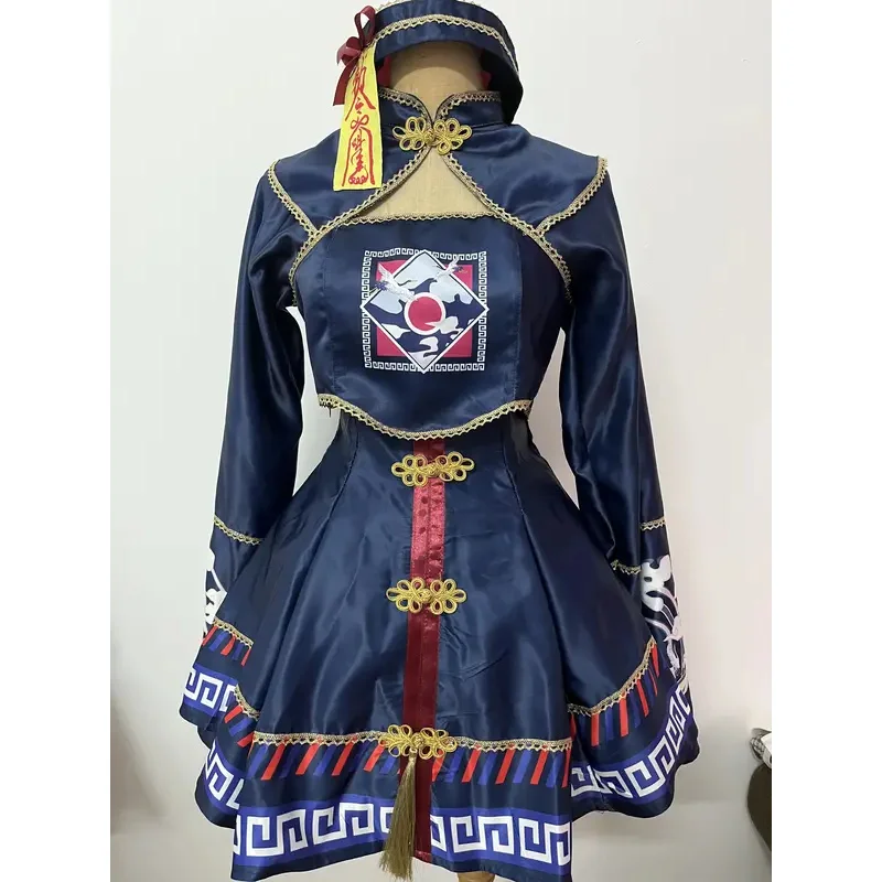 Retro estilo chinês zumbi vampiro cosplay traje dia dos mortos halloween cadáver noiva fantasia vestido lf [5
