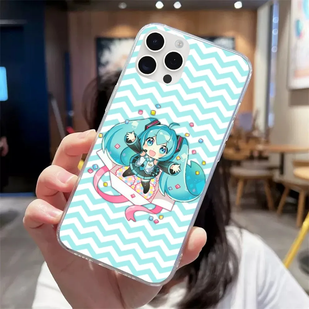 Cute H-Hatsune M-Miku Phone Case For iPhone 15 13 14 12 11 Pro MAX XR X SE XS iPhone13 14 Mini Transparent Phone Case