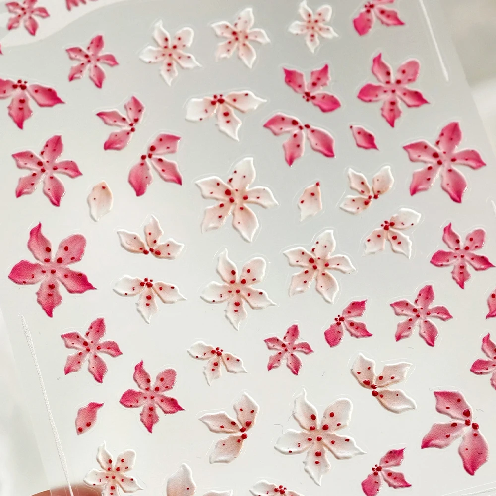 Chic Botanical Flower 5D Nail Art Sticker Nero Bianco Sheer Floral Gold Stamping Petalo in fiore Affascinante adesivo per manicure