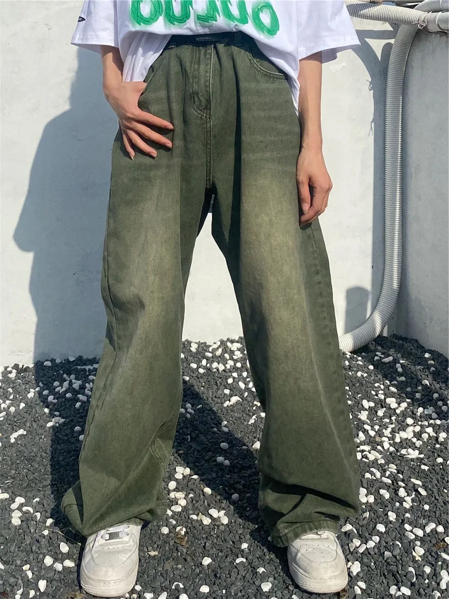 

Original American Hip Hop Vintage Waed Loose Straight Leg een Jeans Men's Casual Long Trousers Street Sle Wide Leg