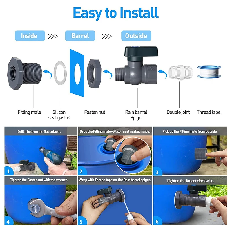 1 Set, PVC Water Barrel Spigot Kit, Connector Drain Adapter With Inner Connection For Garden, Rain Barre, Garden Tool Supplies