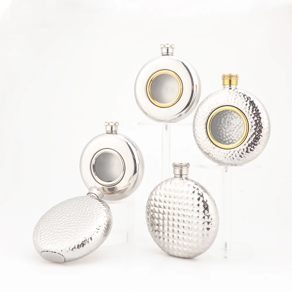 5oz mini Stainless Steel muticolor circle Hip Flask Pocket Hip Flask gift package Alcohol Whiskey Hip Flask Screw Cap gift