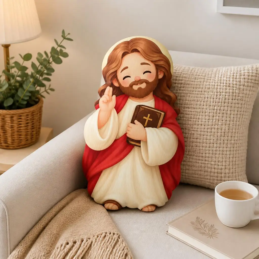 Jesus Shaped Throw Pillow Christian Plush Cushion Good Shepherd Bible Cross Religious Home Decor Church Gift Stuffed Pillow