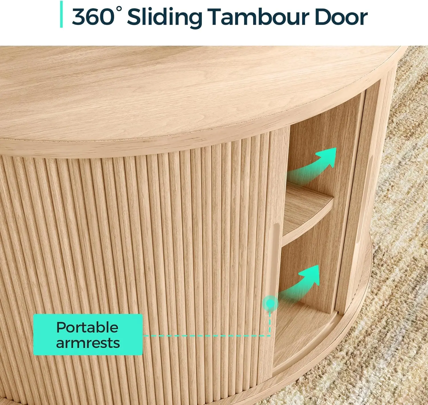 طاولة قهوة مستديرة، طاولة قهوة ذات أسطوانة مقاس 31.5 بوصة مع باب منزلق، طاولة مركزية قابلة للطي مع مساحة تخزين، طاولة قهوة حديثة