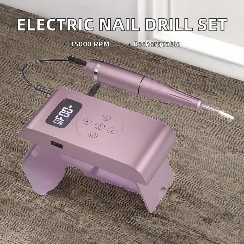 Rechargeable Portable Electric Polishing Gear,35000RPM Stainless Steel Unit,LED UV Lighting + File Accessory Bundle
