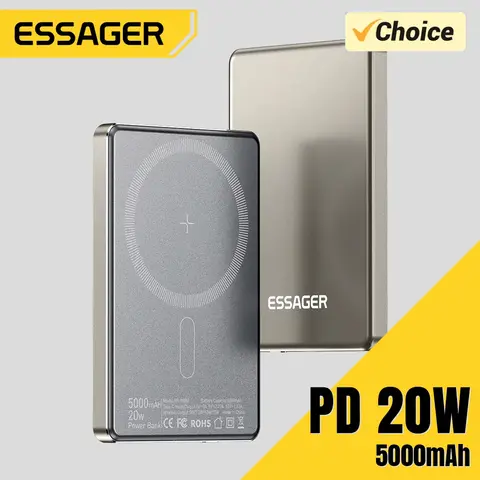 Essager 얇은 무선 보조베터리 자기 20W 5000mAh iPhone 15 14 13 12 용 Magsafe 용 휴대용 고속 충전 외장 배터리