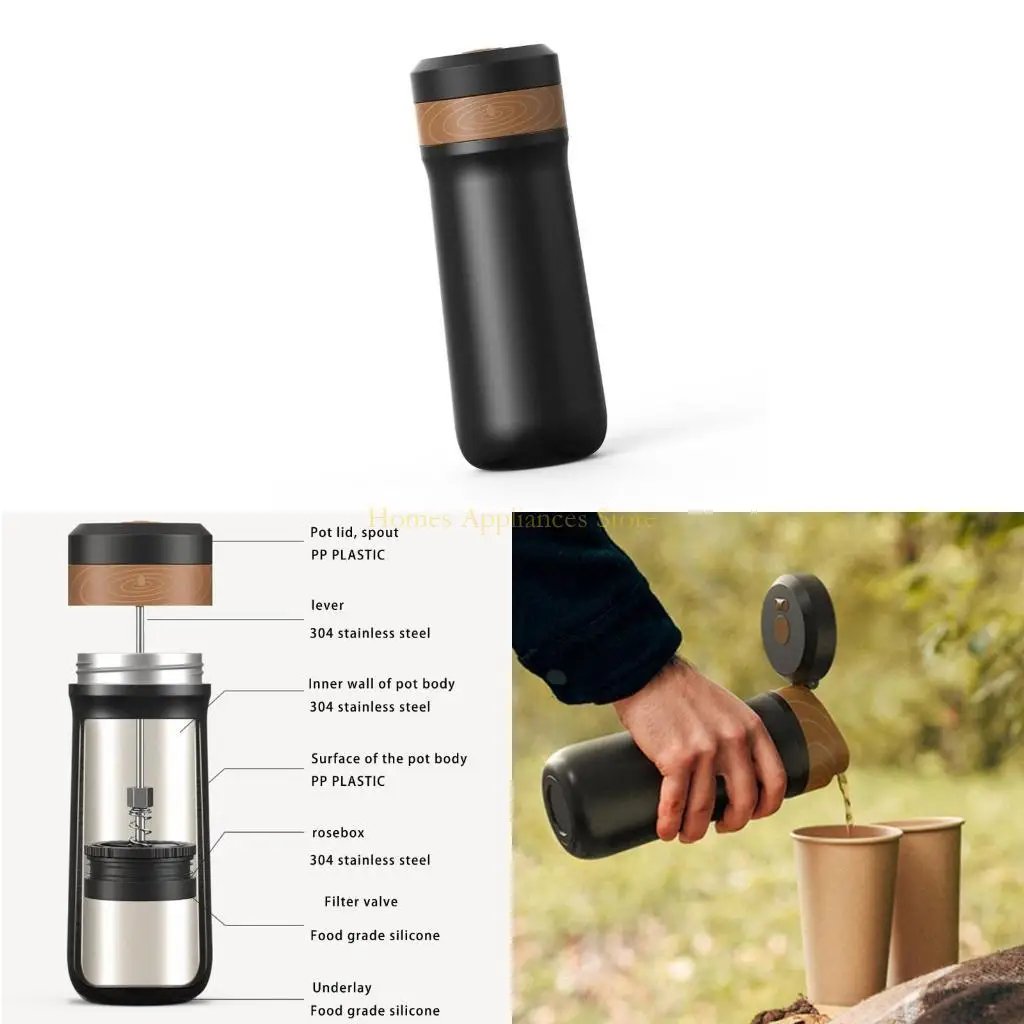 D0ABステンレススチールフレンチプレスコーヒーポット旅行と屋外用の絶縁ボトル