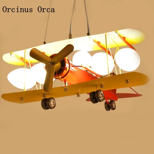 Art creativity yellow fighter chandelier boy bedroom children's room cartoon lovely color airplane Chandelier