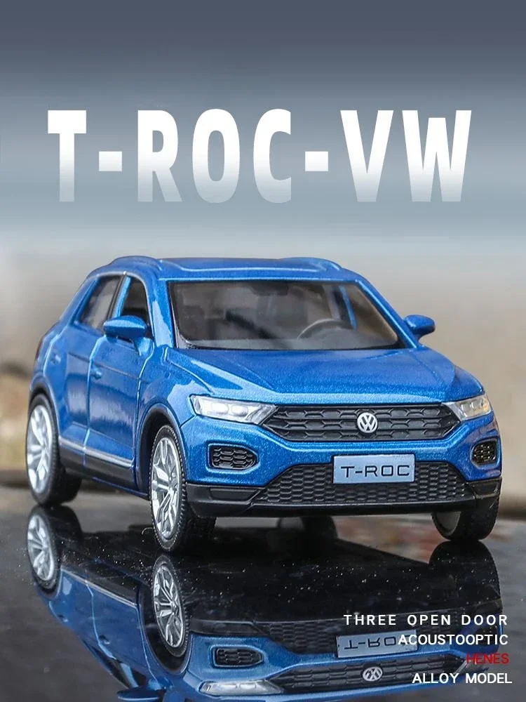 Modèle de voiture jouet Volkswagen T-Roc, 1:36, alliage moulé sous pression, sport SUV, véhicule l'inventaire, nervure arrière, collection, cadeau pour garçon