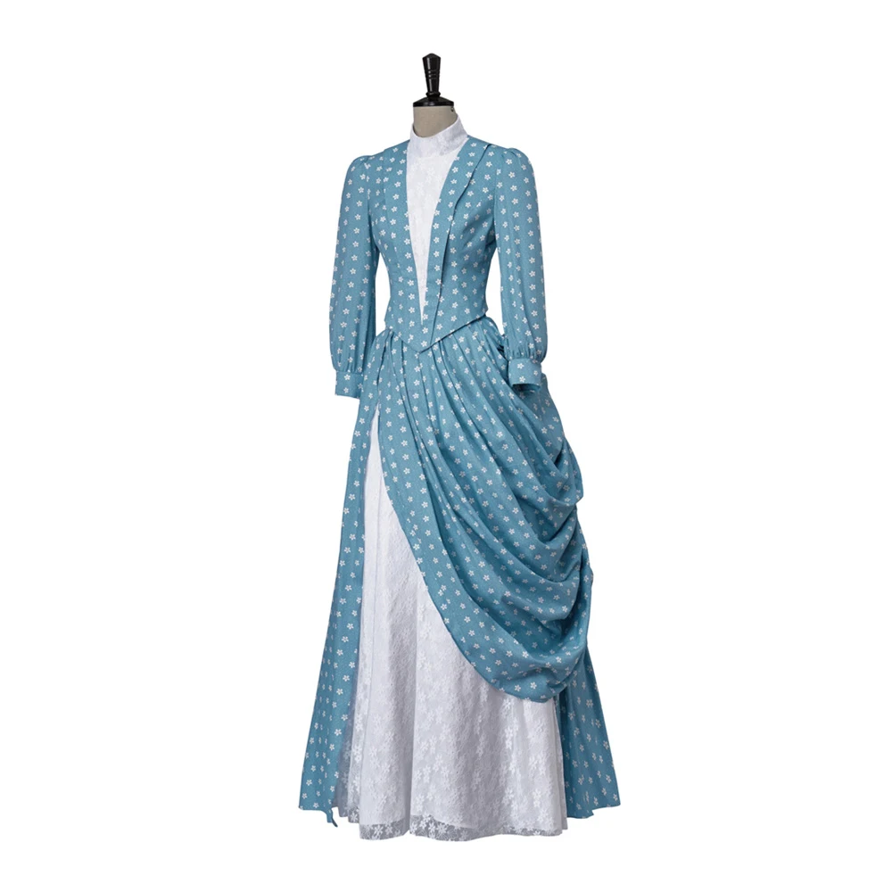 TV Series The Gilded Age Cosplay Costume 1880s Vintage Victorian Blue Bustle Dress Women Medieval Party Ball Gown Halloween