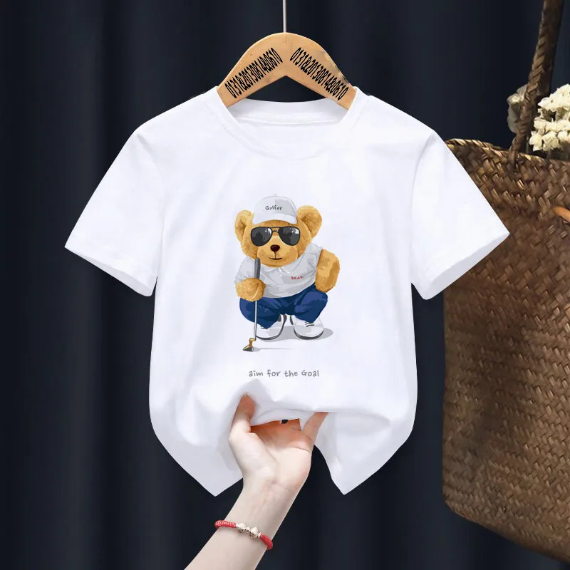 

Cute Golf Bear Print Children's T-shirt New Summer Short Sleeve Kids Tshirt Cartoon Harajuku Tshirt Girl Boy T Shirt Tops Tees