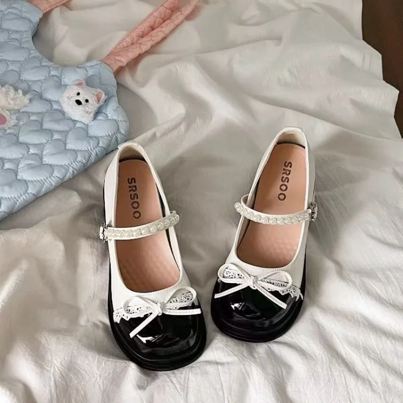Damen Mary Jane Pumps mit niedrigem Absatz, Schleife und Perlen – Neu für den Sommer 2026: Bequeme Freizeit- und elegante Schuhe