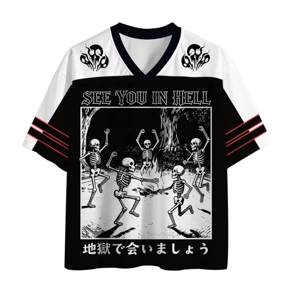 Skeleton Dance Illustration 3D Print Sport Quick-dry Breath Men V-neck Plus-sizeT-Shirt Outdoor Street Casual Parent-Child Cloth