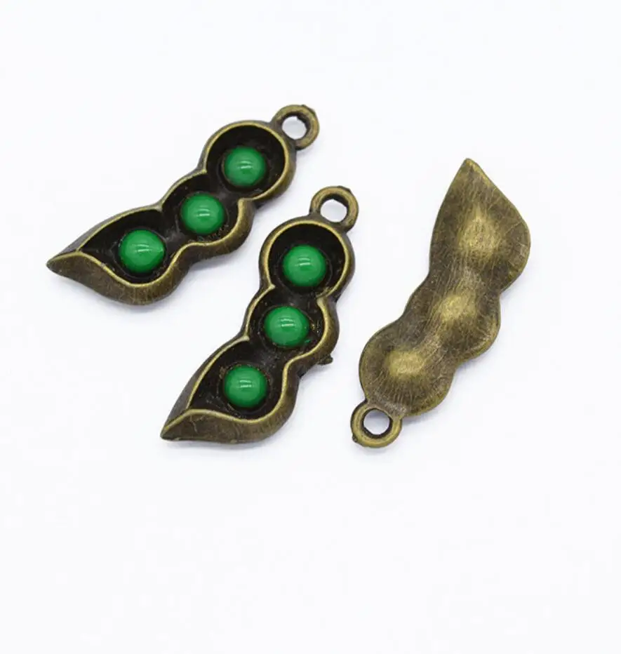 10Pcs Cute Vegetable Green Beans Pea Charms Flatback Pendant Charm Diy Hairpin Jewelry Making Findings 29*10mm F0499