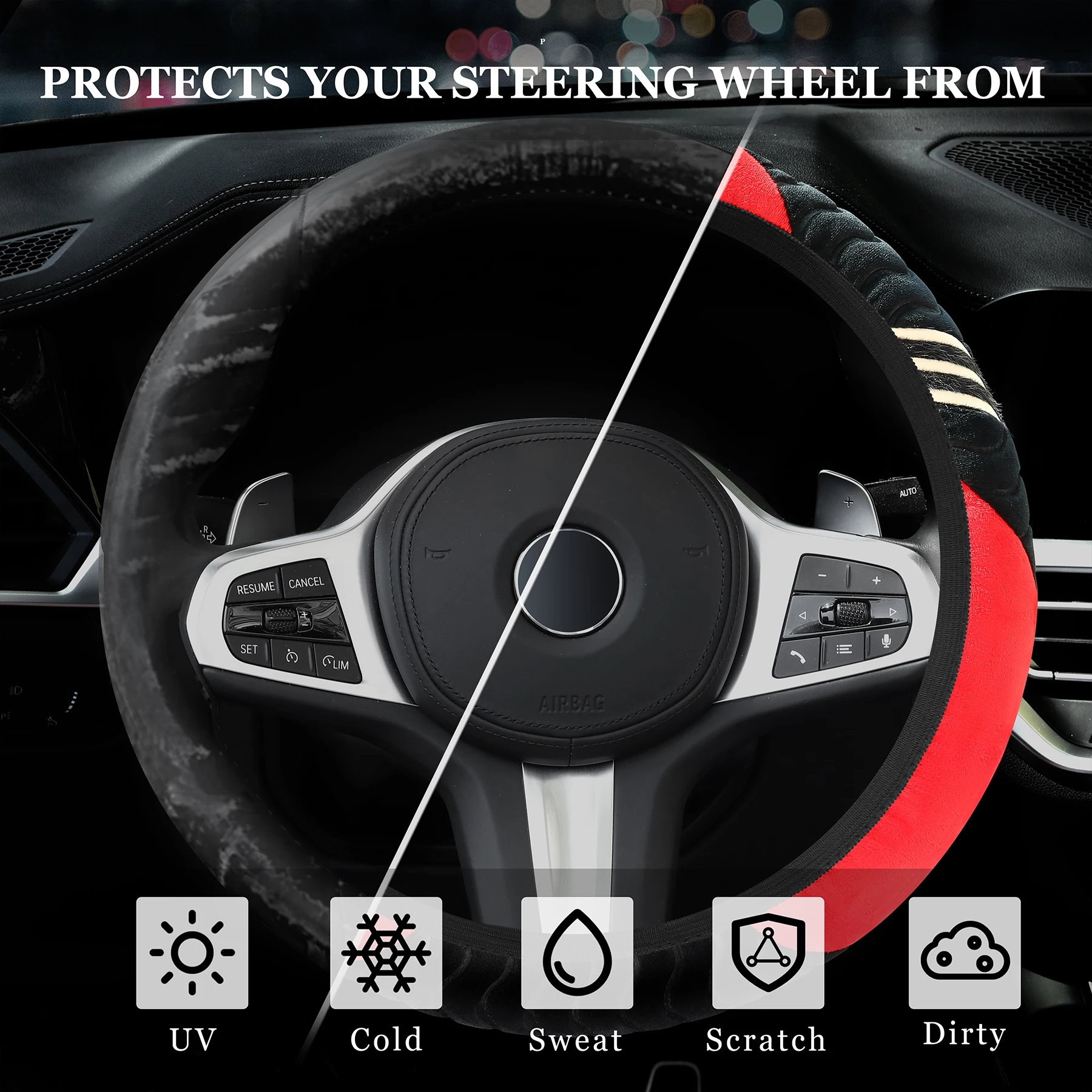 Capa de volante do carro curto veludo elástico alça capa elástica sem anel interno guiador capa nova