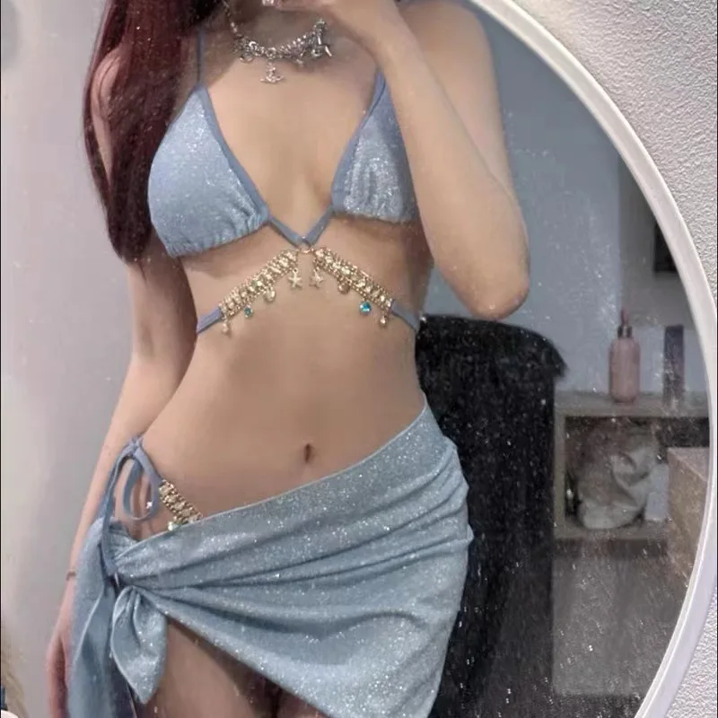 Traje de baño de dos piezas para mujer, falda de Bikini de cintura alta, traje de baño adelgazante, traje de baño de estilo puro para vacaciones en la playa, traje de moda de Instagram