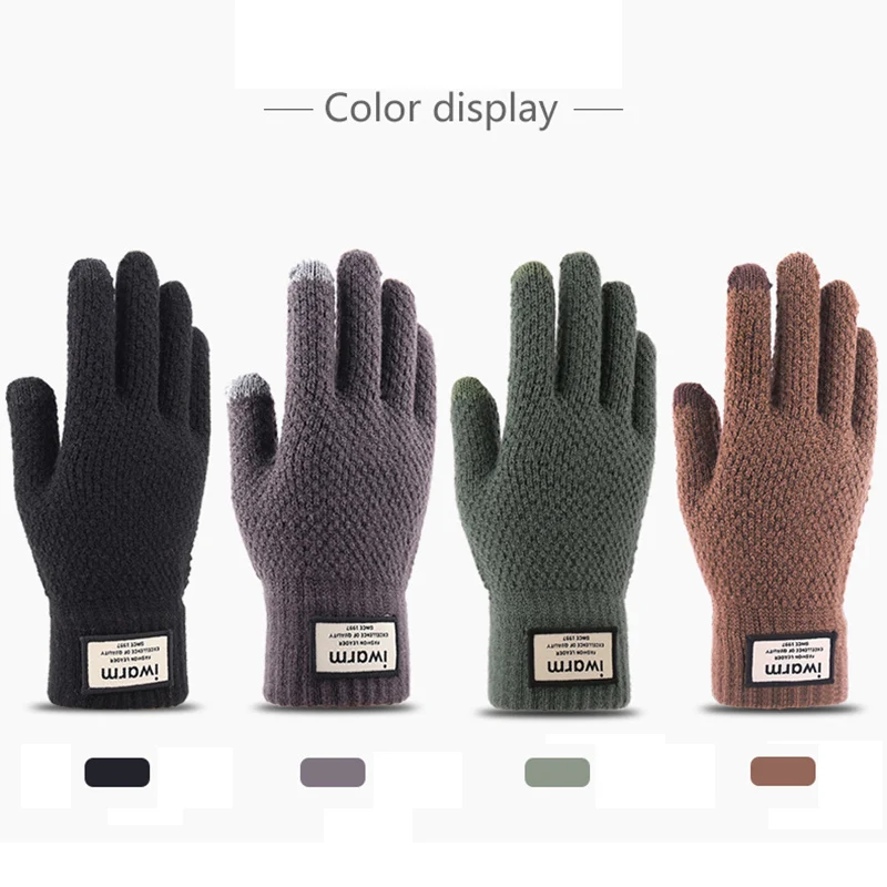 New Touch Screen Gloves Autumn And Winter Men's Plush Warm Wool Knitted Glove Women's Elastic Convenient Riding Gloves Windproof