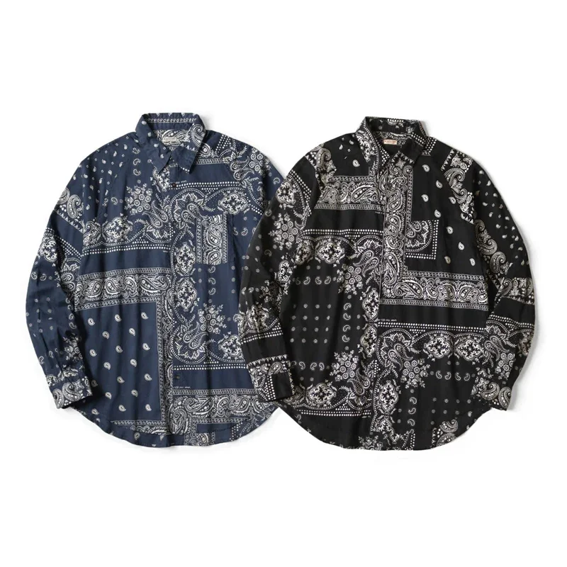 25SS KAPITAL Hirata Kazuhiro Casual Cashew Flower Breathable Lightweight Collared Loose Long Sleeved Shirt for Men