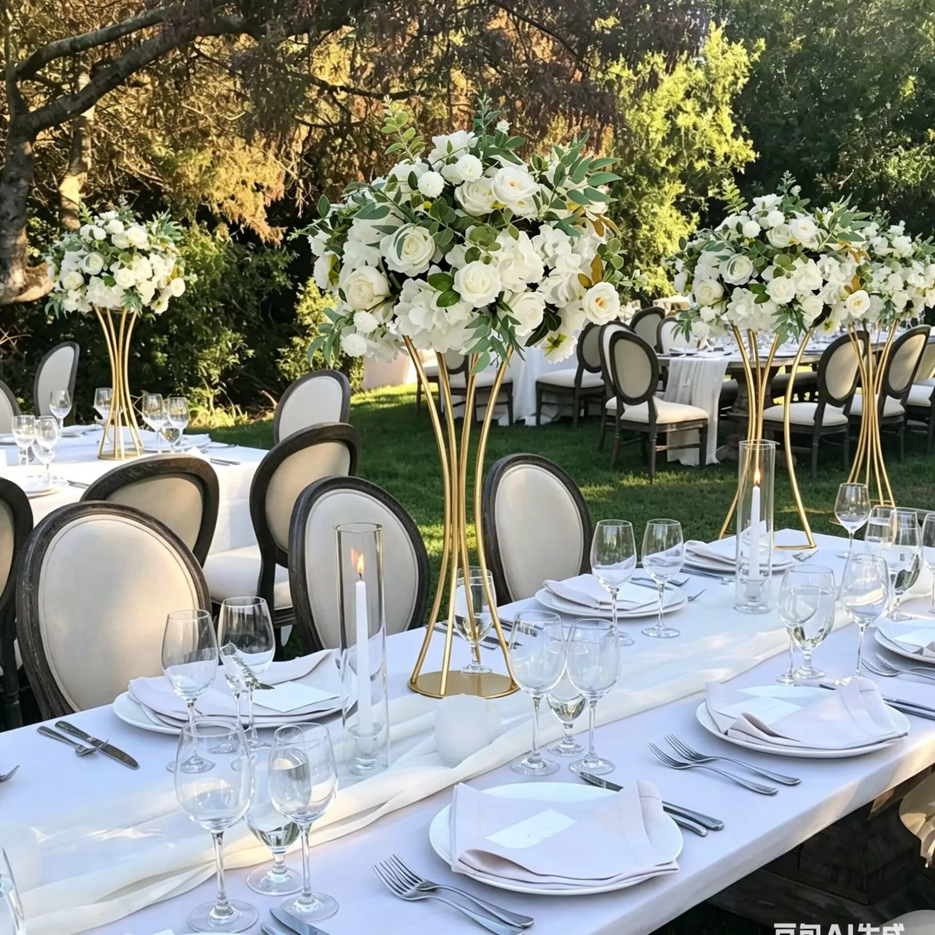 Elegant Gold Iron Aisle Guide Floral Stand, Slim - Waist Vase Rack, Luxury Party Centerpiece Props for Wedding Main Road