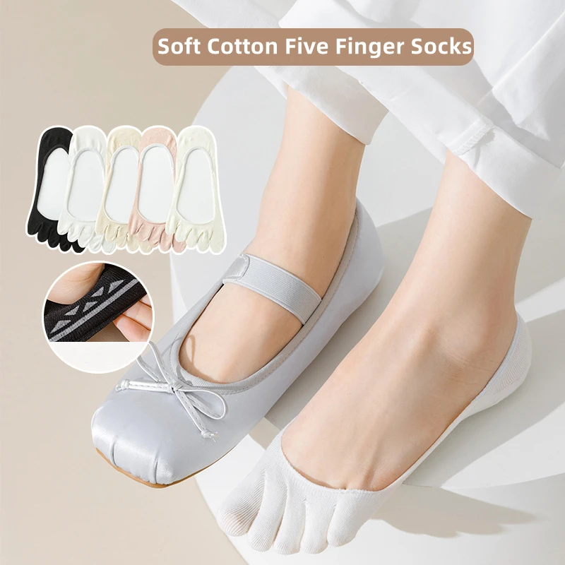 5 Pairs Summer Women Girl Toe Socks Invisible Cotton Solid Shallow Mouth Thin Breathable,Deodorant No Show 5 Finger Socks image 4