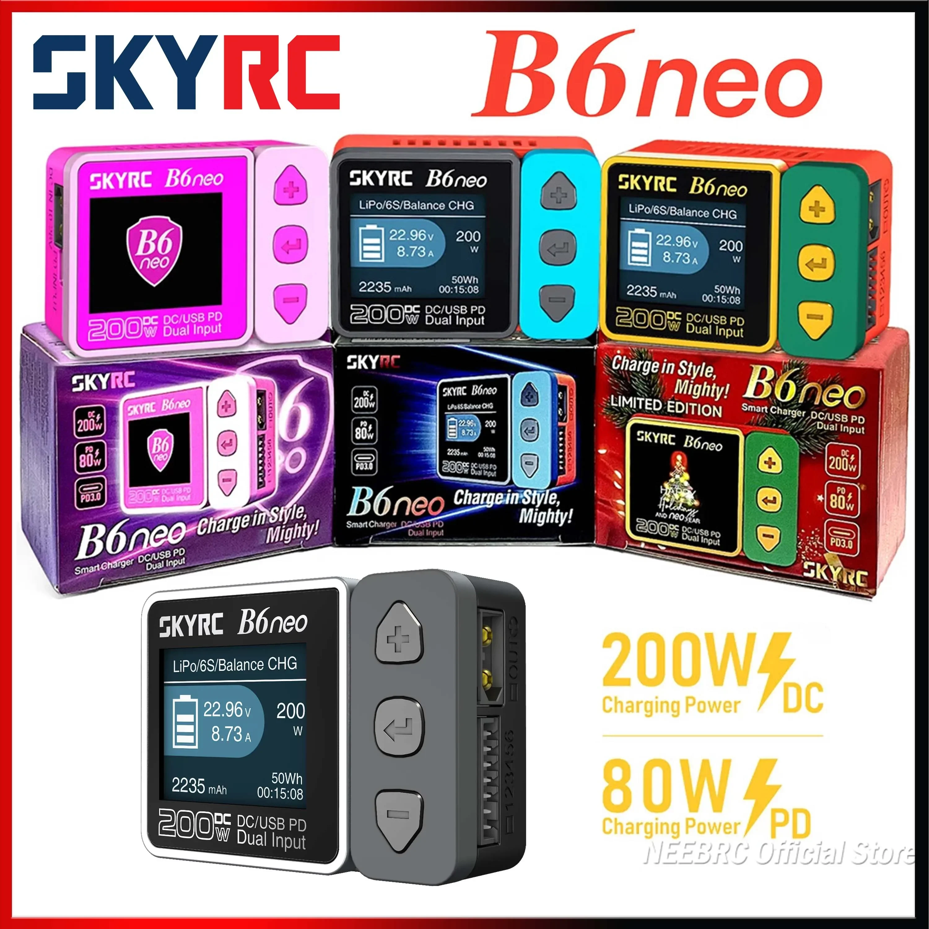 

SKYRC B6neo Smart Charger DC 200W PD 80W Dual Input LiPo Battery Balance Discharger LiHV LiFe Lilon 10A Fan Control VS iMax B6