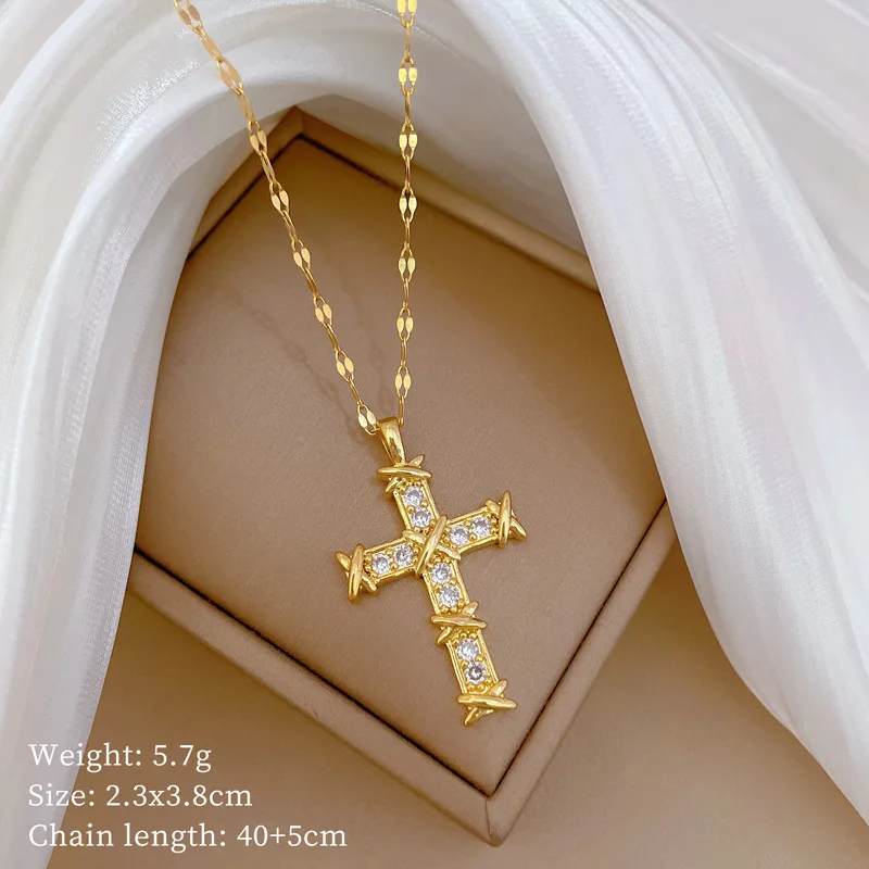 Fashion Vintage Binding The Cross Pendant Necklaces for Women Girls Stainless Steel Jewelry Accessories Gifts for Lover