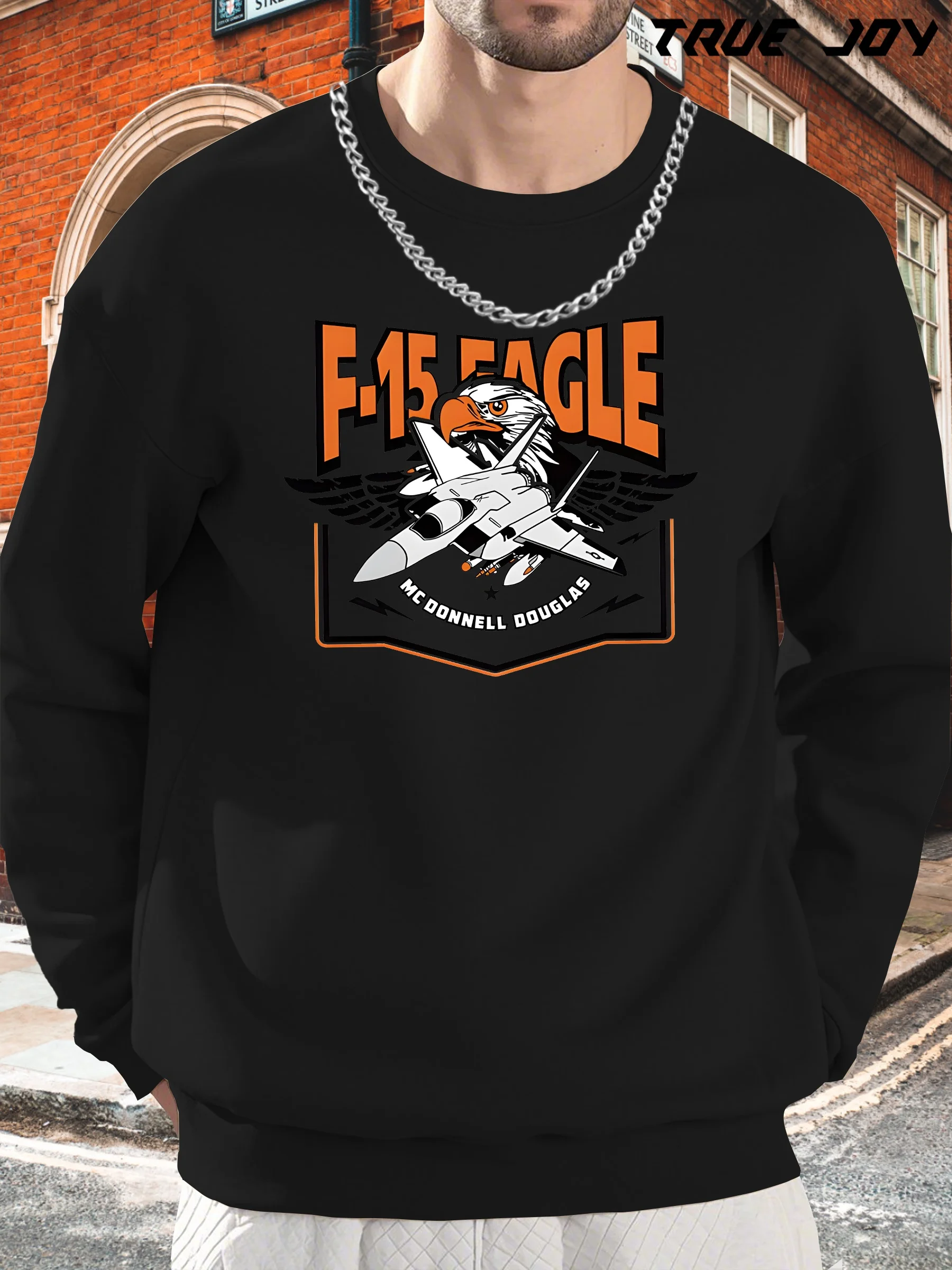 

Must-Have for Aviation Enthusiasts! F-15 Eagle Fighter Jet Print Men's Versatile Long-Sleeve Crewneck Tee – Perfect Gift