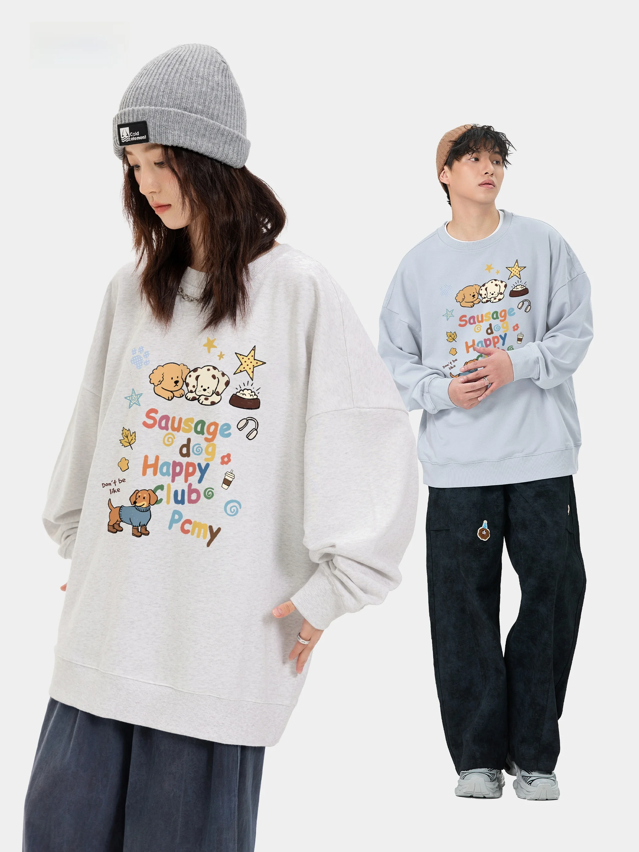 Camiseta Unissex de Manga Longa com Estampa de Cachorro, Gola Redonda, Caimento Solto, Confortável e Casual, Anti-Rugas e Ant...
