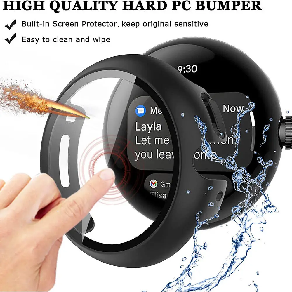 Tempered Glass+Cover For Google Pixel Watch PC Protective Case Full All-Around Bumper Screen Protector for Google Pixel Watch