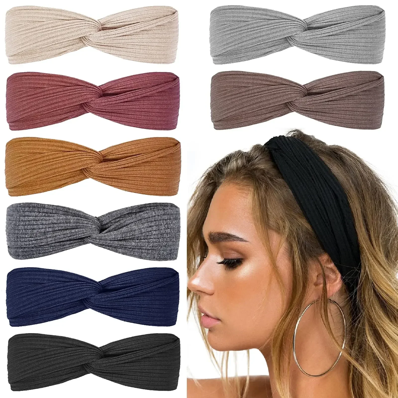 8Pcs Boho Head Bands for Women's Hair Non Slip Twist Hair Bands for Short Hairwomen Fashion Summer Accessories, Solid Color