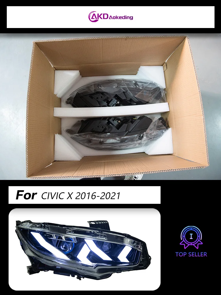 Dedicated to the 10th generation Civic headlight assembly modified 16-21 Lamborghini light guide daytime running light LED lens