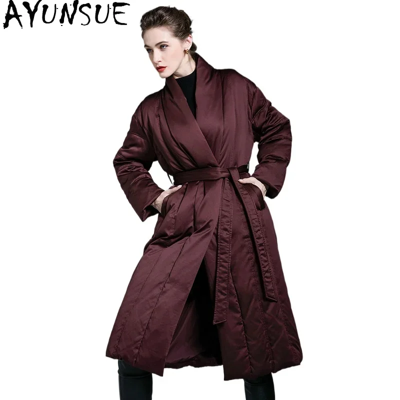 AYUNSUE White Duck Down Puffer Jacket Women Plus Size Burgundy Down Coats Winter Long Coat Womans Clothing 2024 Пуховик Женский