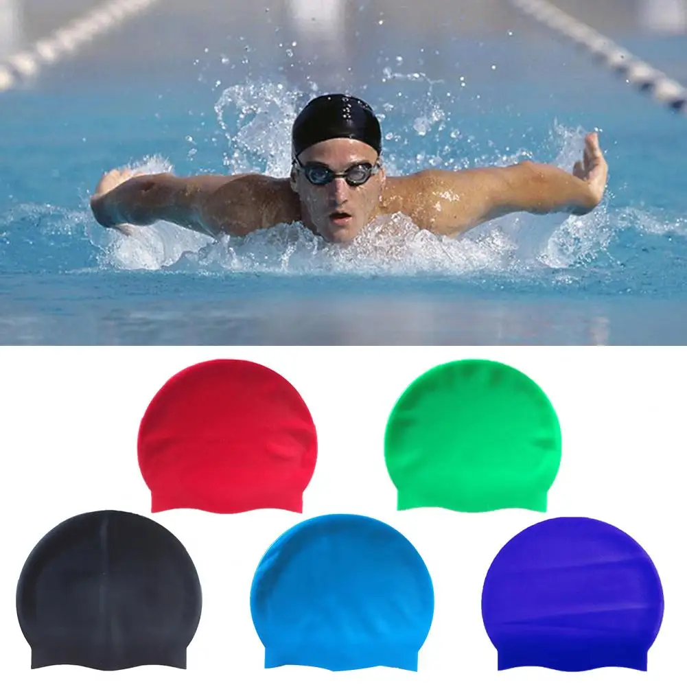 Elastic Swimming Caps Men Women Waterproof Swimming Pool Cap Protect Ears Long Hair Silicone Diving Hat Bathing Cap Swim Hat