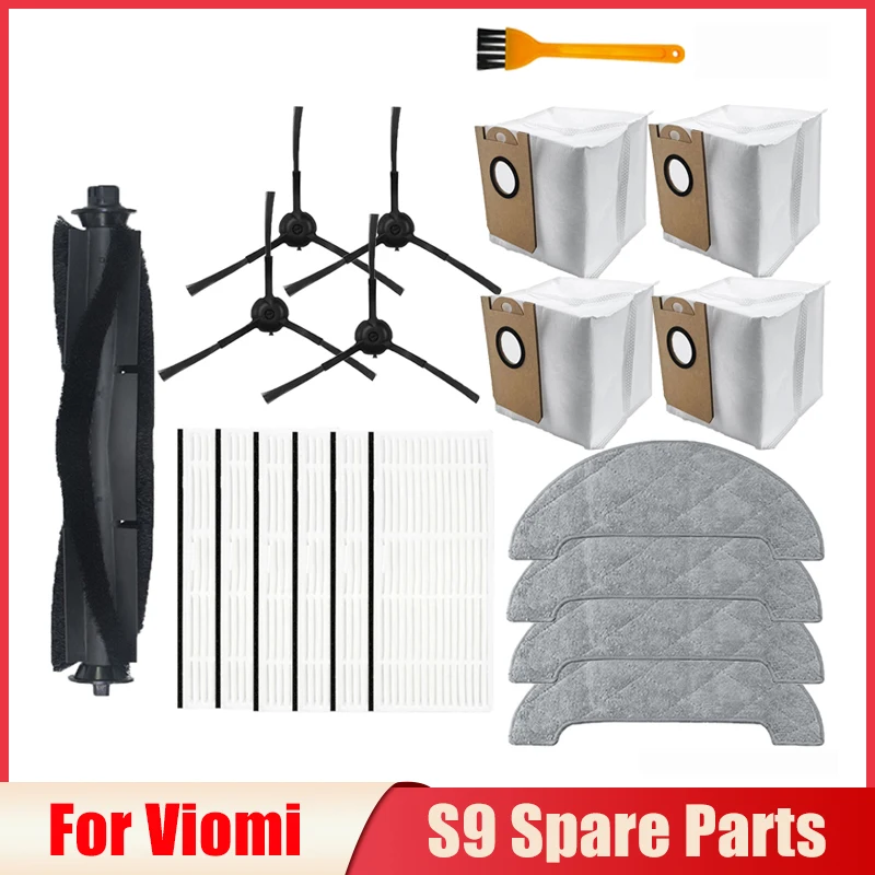 Bolsa de polvo con filtro Hepa, repuestos para Robot aspirador VioMi S9, rodillo/cepillo lateral, accesorios de tanque de agua 2 en 1