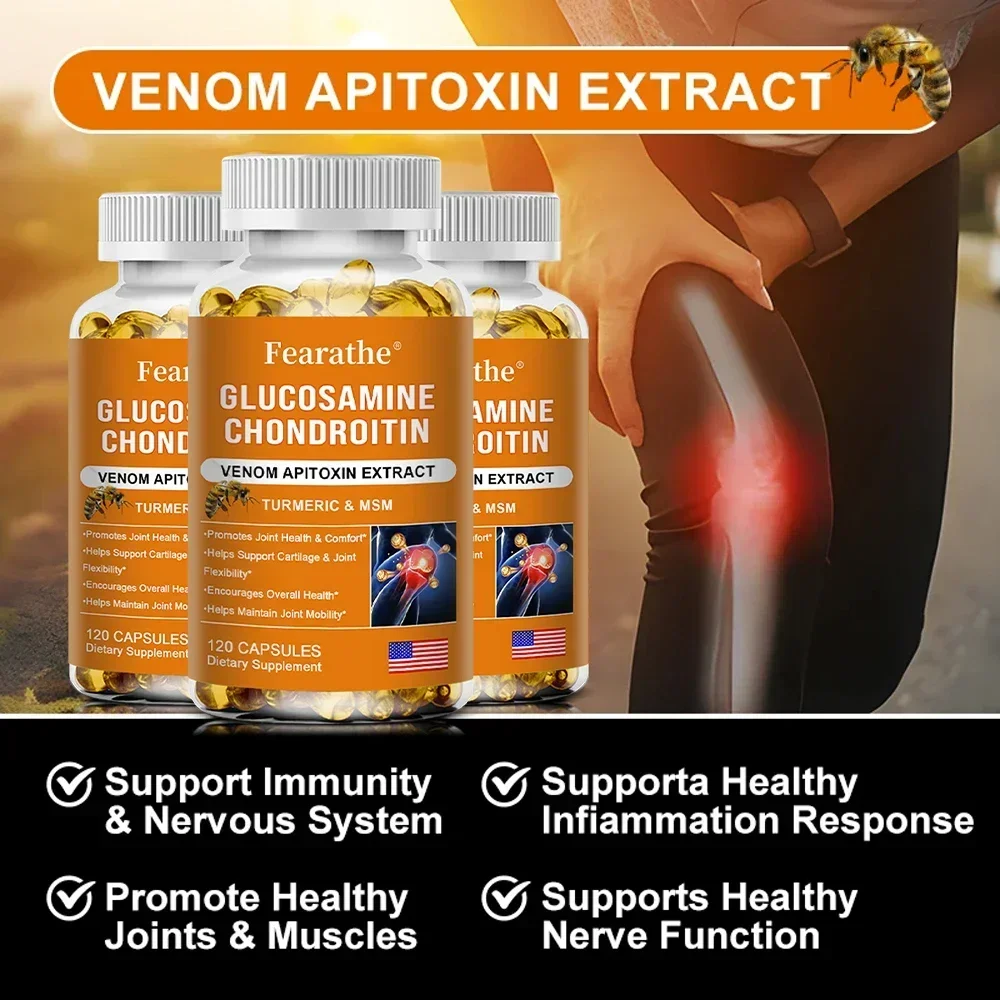 Natural Bee Venom Extract Glucosamine Chondroitin Capsules- Joint Support, Anti-Aging, Anti-Inflammation, Antioxidant, Cartilage