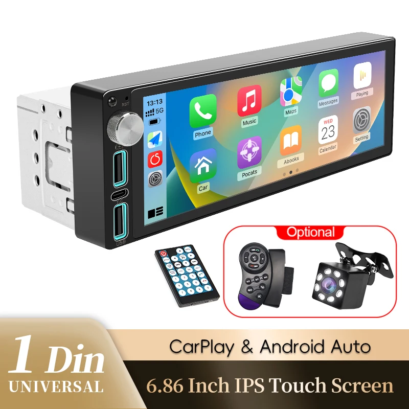 

Car Radio Audio 1Din Universal 6.86 inch Car Multimedia Video Player IPS HD Screen Bluetooth 5.0 USB/Type-C Charge Support Cam