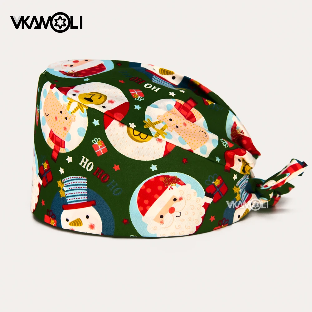 2024 Christmas pattern print scrub Hats AdjustablePharmacy Pet Clinic Working Cap Laboratory Nursing Scrub Cap