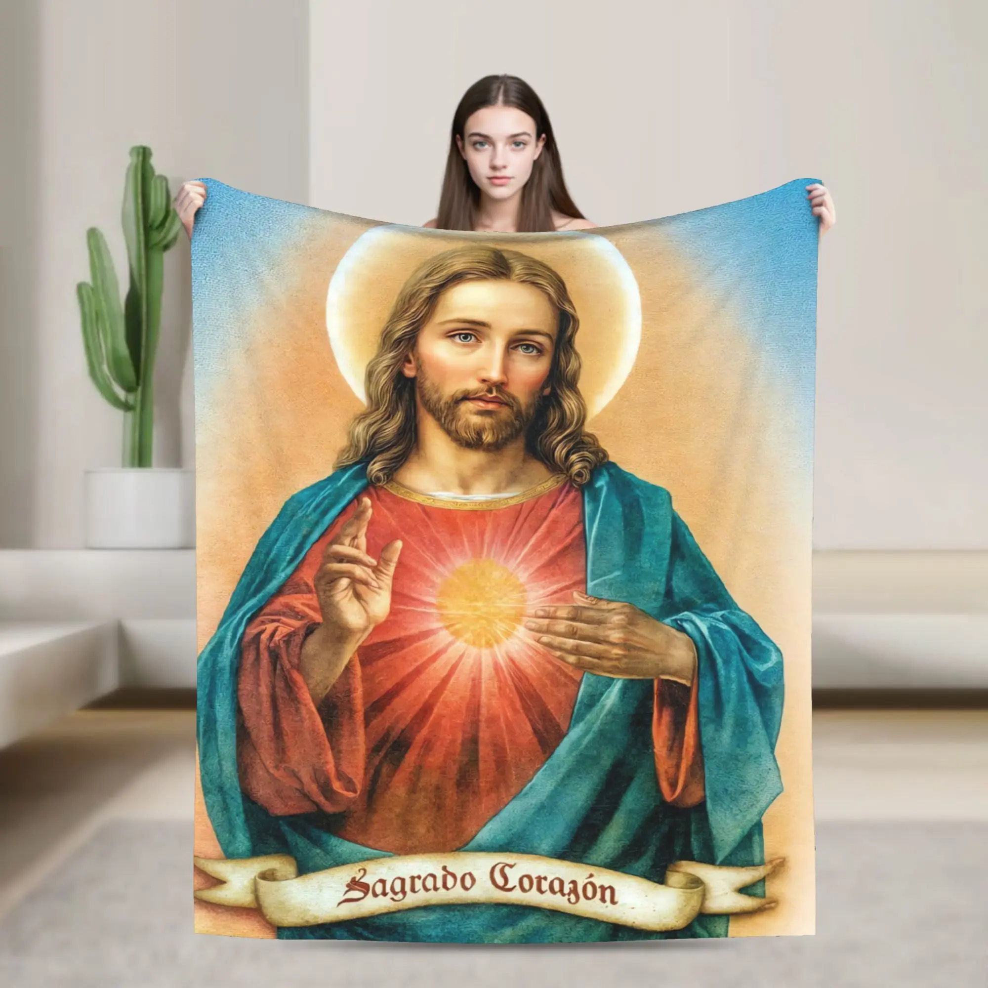 Warm Blankets Decorative Virgin Mary Cherubs Rose Bedding Throws  Flannel Bedspread For Couch Chair Novelty Sofa Bed Cover