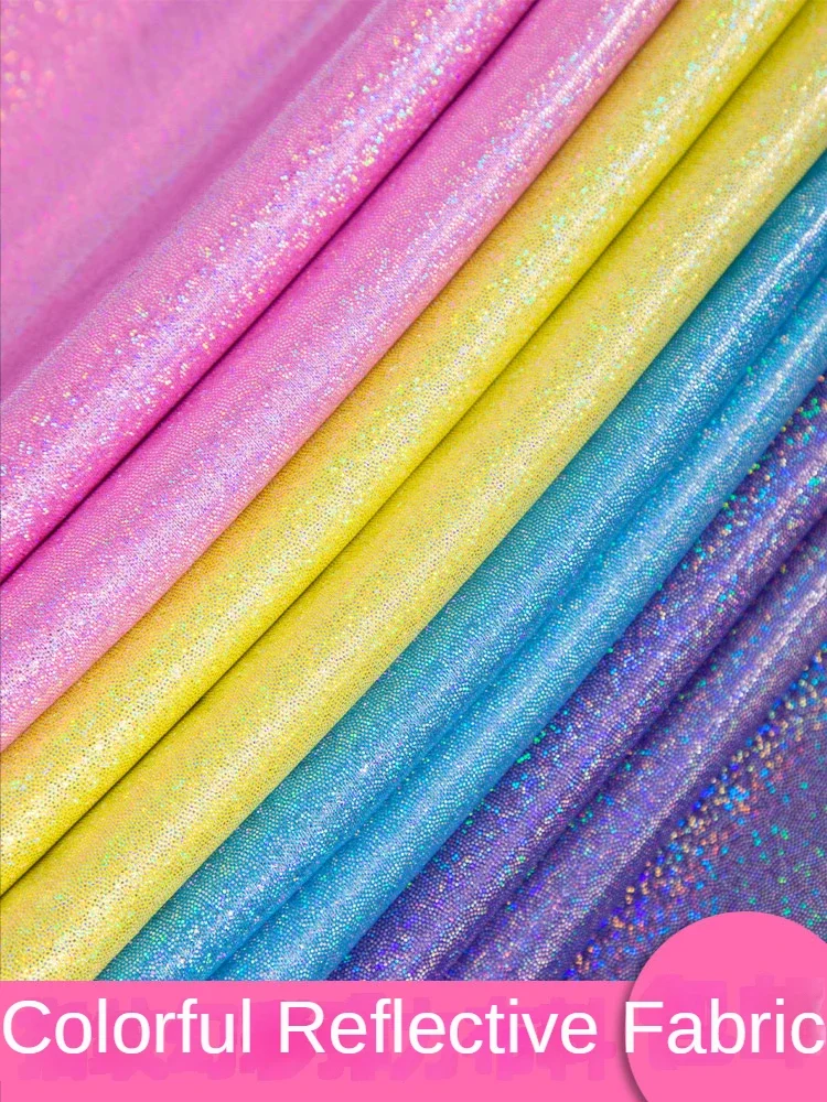 Laser Reflective Fabric By The Meter for Clothes Dresses Diy Sewing Bronzing Glitter Colorful Decorative Stage Cloth Glossy Pink