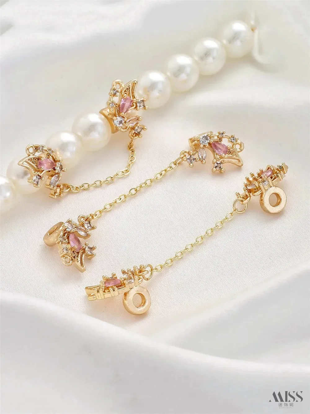 14K Bag Gold Inlaid Zircon Butterfly Wings Hanging Chain Bead Spacer DIY Pearl Bracelet Necklace Necklace Accessories