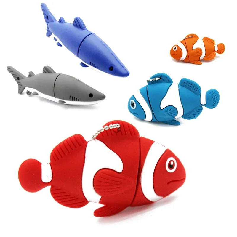 JASTER Full Capacity USB Flash Drive 128GB Novelty Cartoon Cool Style Memory Stick 64GB Shark Pendrive 32GB Clownfish U Disk 8GB