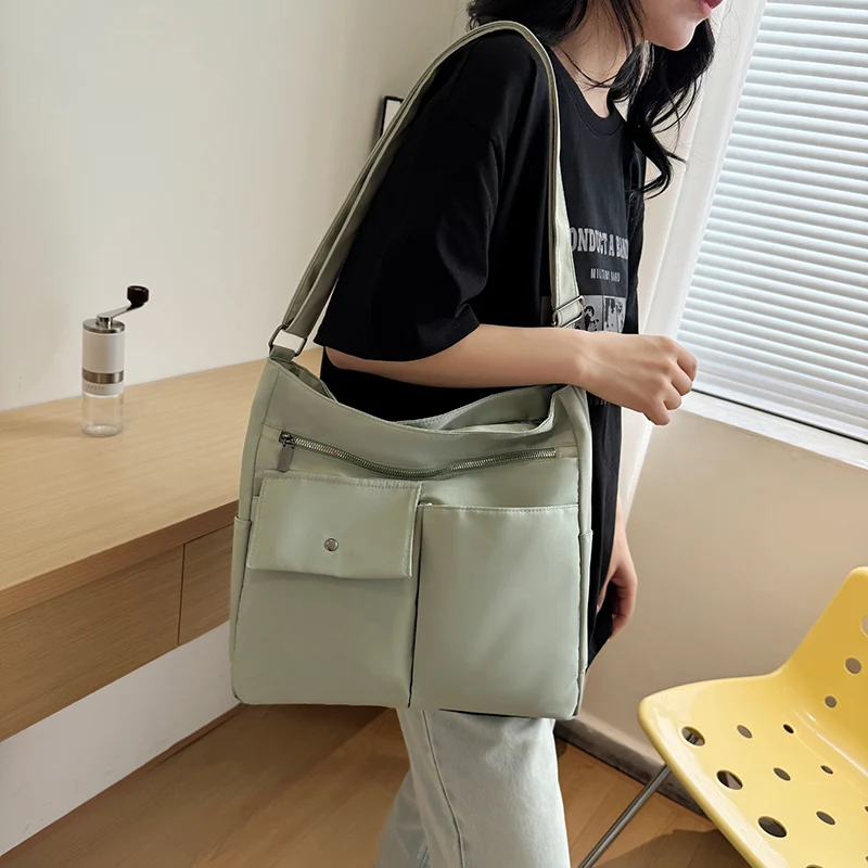 Large Size Canvas Shoulder Strap Bags Women Casual Solid Color University Tote Bag Female Multi Pocket College Handbags 2024