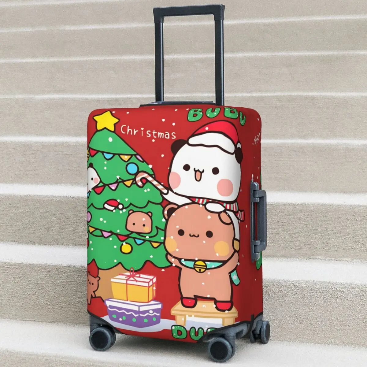 

Bubu And Dudu Merry Christmas Tree Santa Suitcase Cover Holiday Elastic Luggage Accesories Cruise Trip Protection