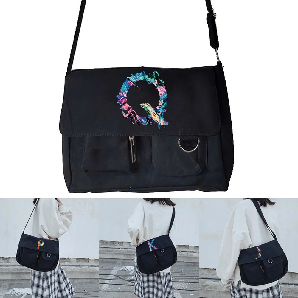 2026 Women Canvas Shoulder Messenger Bags Casual Wild Crossbody Bag Paint Letter Print Postman Case Ladies Shopping Organizer