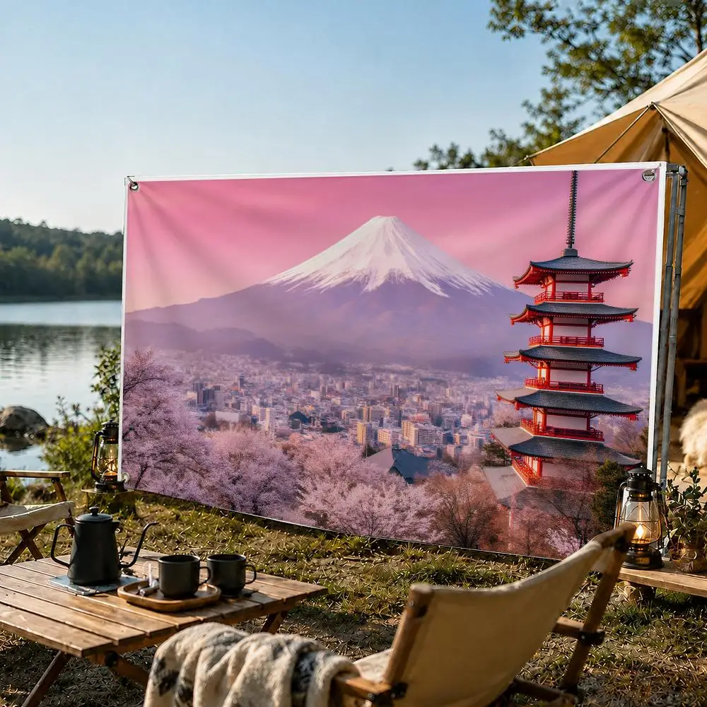 M-Mount Fuji Flags Banner For Camping Decoration Outdoor & Garage Wall Hanging Decorations