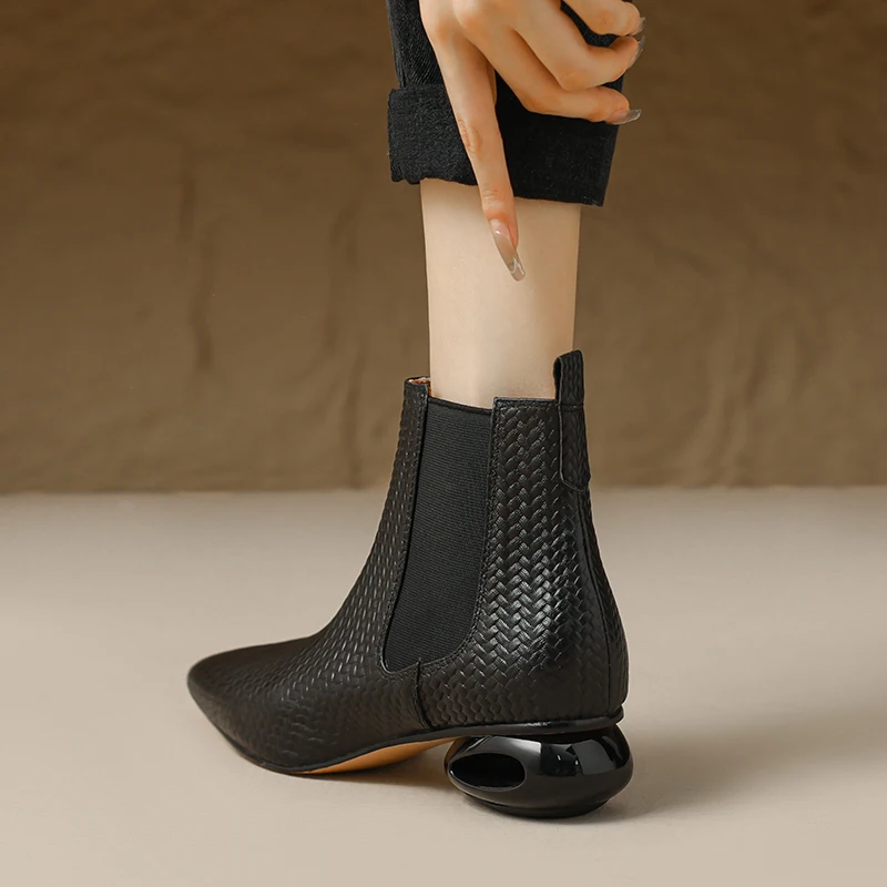 2025 New Women Ankle Boots Fashion Design Strange Heels Mature Shoes Woman Genuine Leather High Quality Office Lady Basic Boots