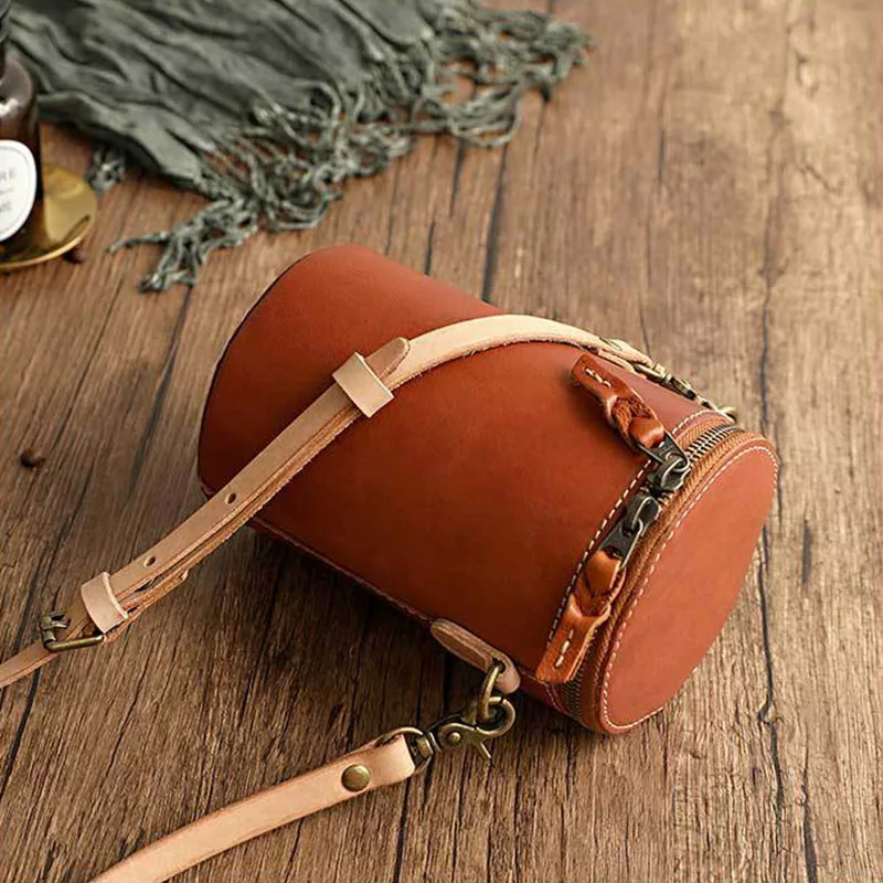 Bolsa de telefone em formato de barril, vintage, couro de vaca genuíno, carteiras de armazenamento, mulheres, moda ao ar livre, chique, sólida, pequena, bolsa de ombro crossbody