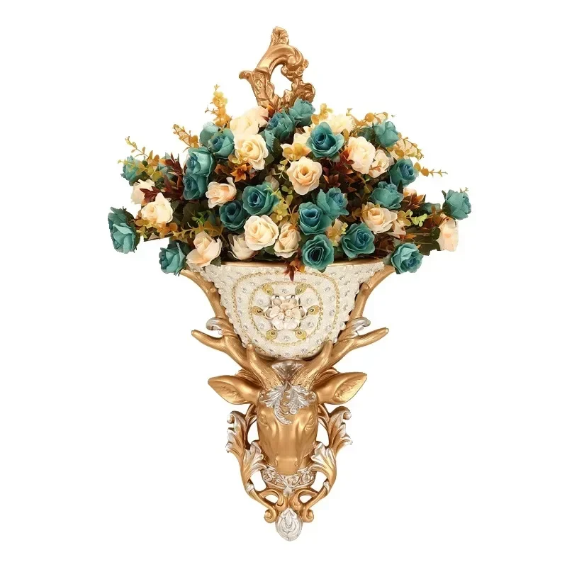 

European creative bead large wall hanging floral vase living room club wall flower arrangement flower pot decoration background