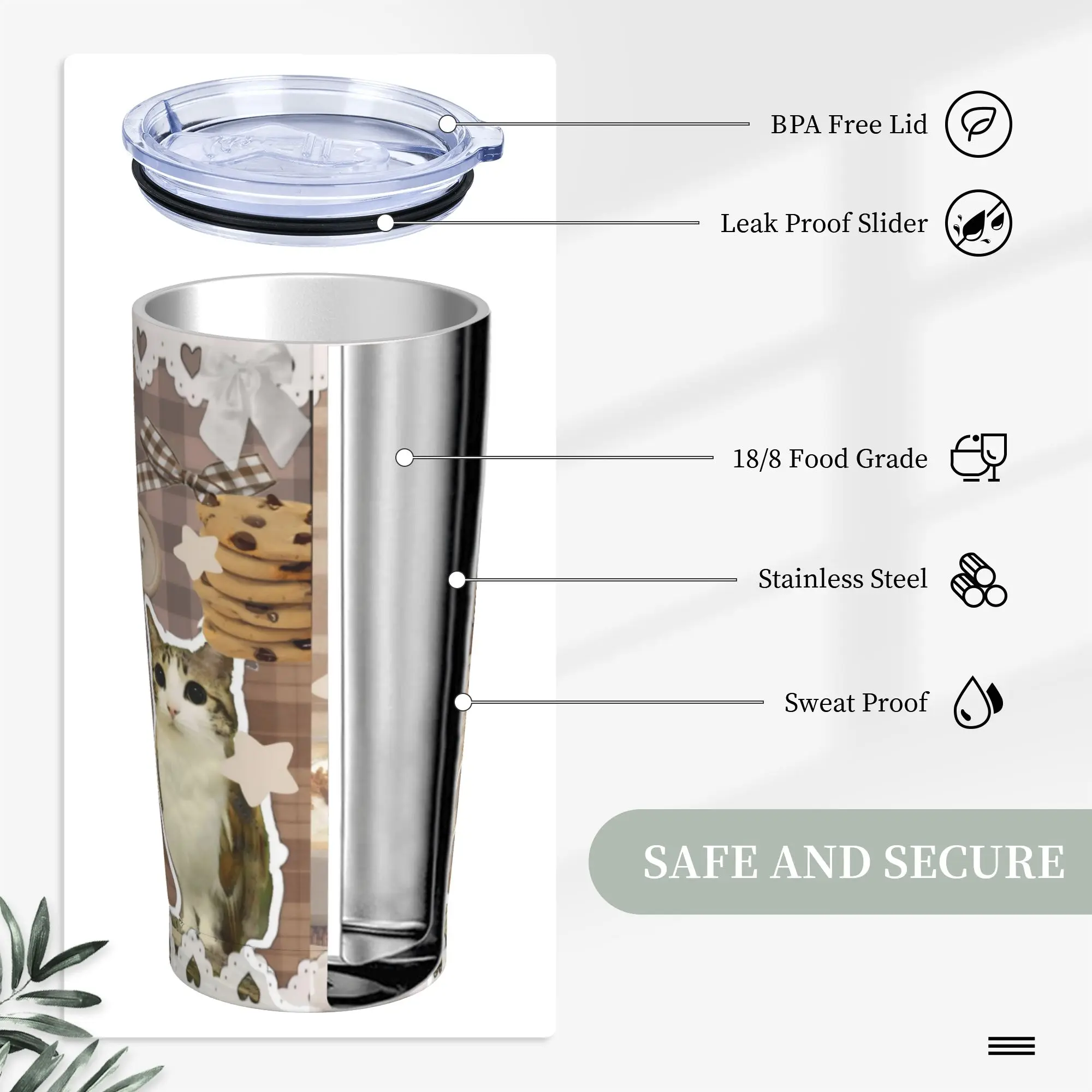 Cute Cat Owl Meowl Tumbler Vacuum Insulated  Coffee Cups Stainless Steel Smoothie Tea Mug Spill Proof, 20oz view 3